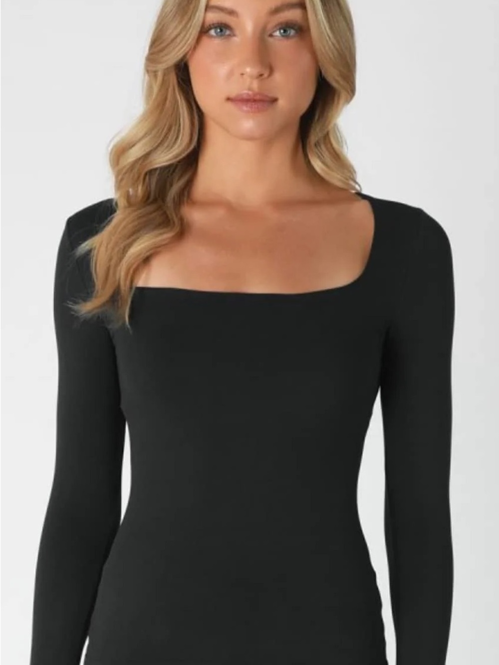 Nikibiki Black Square Neck Long Sleeve Top